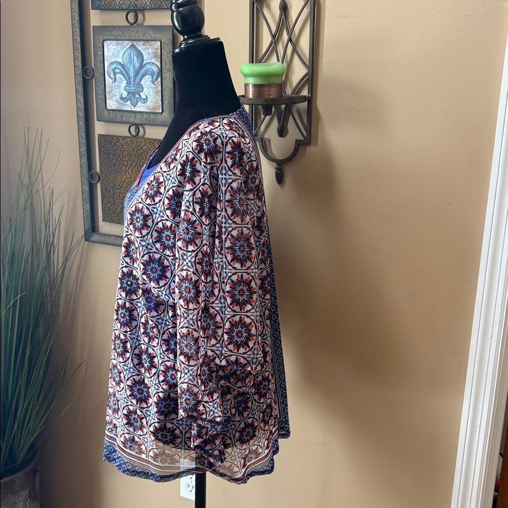 INC International Concepts Multicolor Patterned Blouse With Cobalt Blue Camisole - Picture 2 of 4